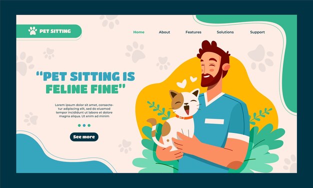 Modello di pagina di destinazione per animali domestici disegnato a mano