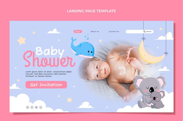 Modello di pagina di destinazione per baby shower piatto