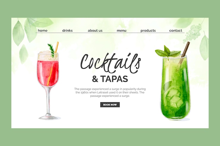 Vettore gratuito modello di pagina di destinazione per cocktail ad acquerello