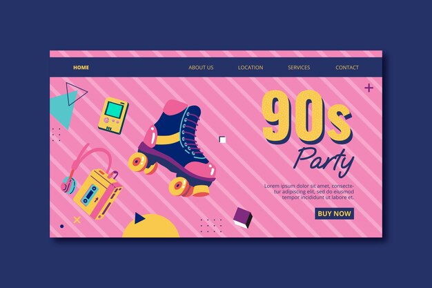 Modello di pagina di destinazione per feste anni '90 piatto