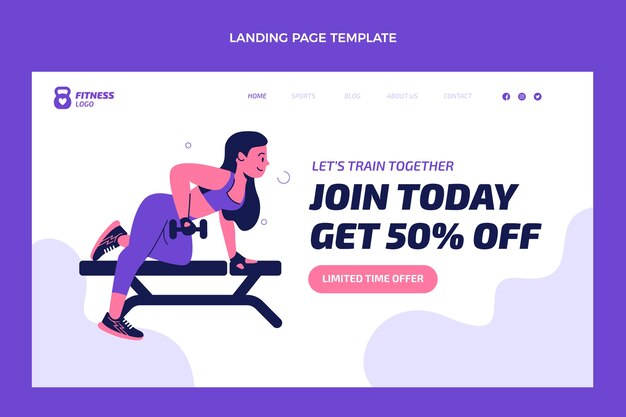 Modello di pagina di destinazione per fitness piatto