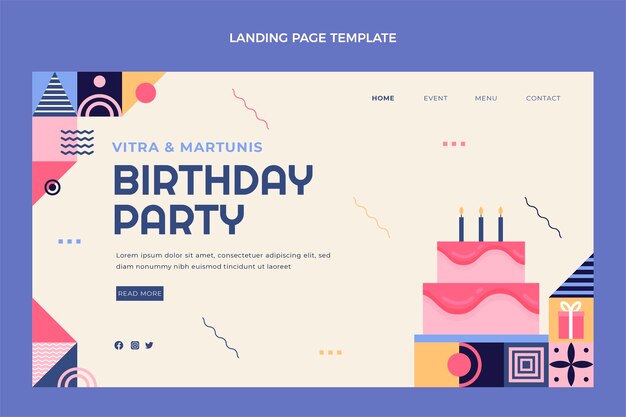 Modello di pagina di destinazione per il compleanno di un mosaico piatto