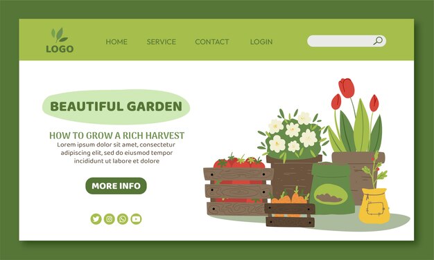 Modello di pagina di destinazione per il giardinaggio piatto
