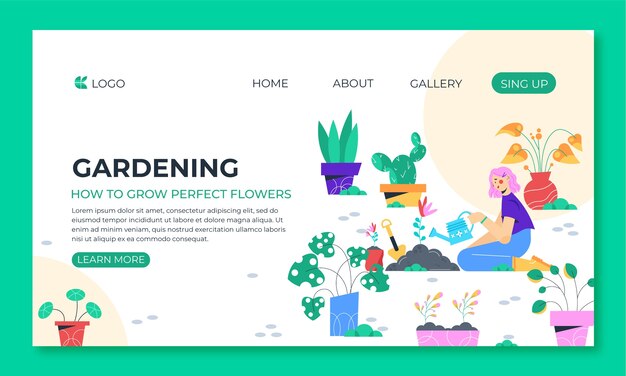 Modello di pagina di destinazione per il giardinaggio piatto