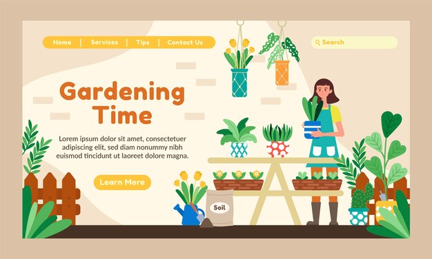 Modello di pagina di destinazione per il giardinaggio piatto
