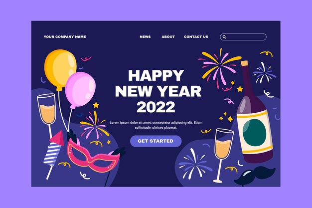Modello di pagina di destinazione per il nuovo anno festivo 2022