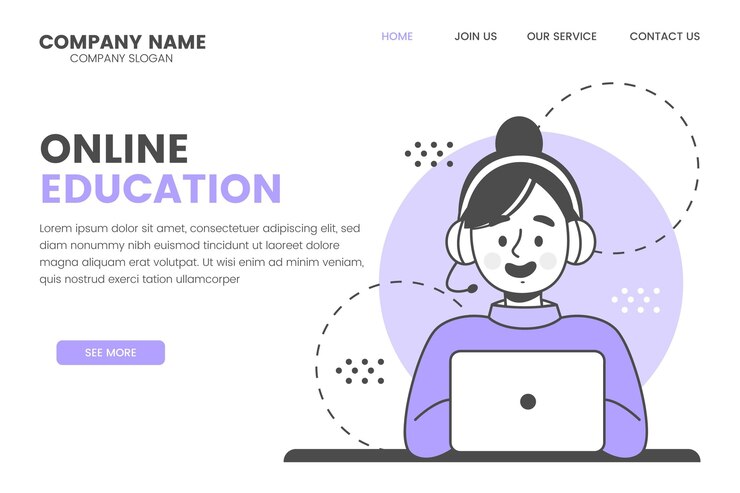 Vettore gratuito modello di pagina di destinazione per l'apprendimento online lineare