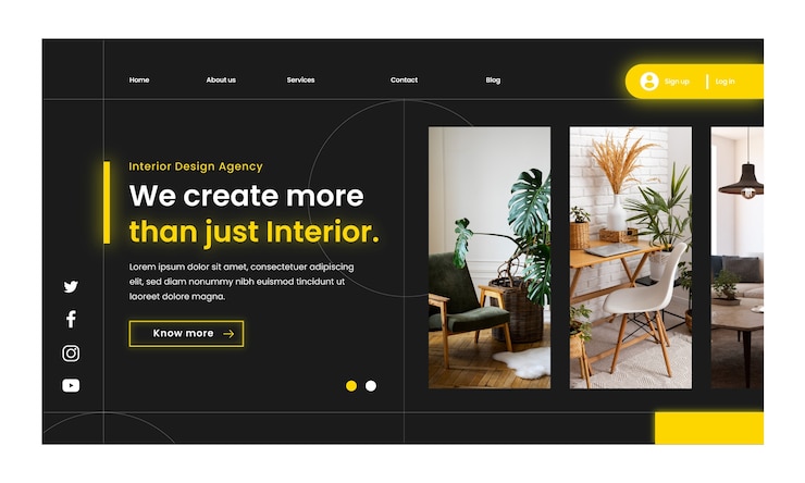 Vettore gratuito modello di pagina di destinazione per l'interior design piatto e l'arredamento della casa