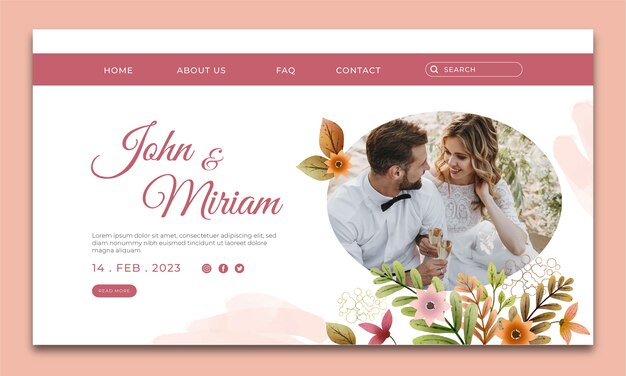 Modello di pagina di destinazione per la celebrazione del matrimonio ad acquerello
