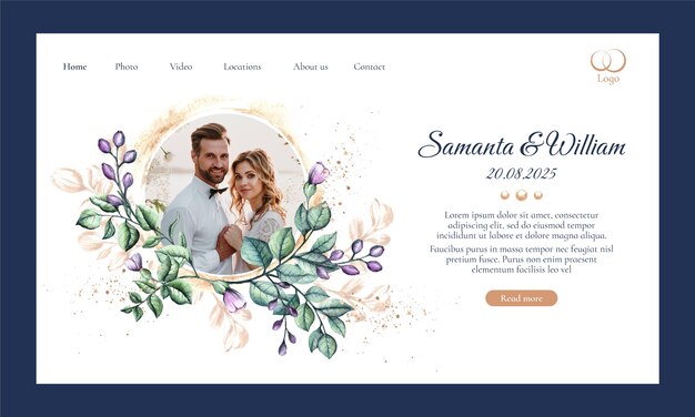 Modello di pagina di destinazione per la celebrazione del matrimonio ad acquerello