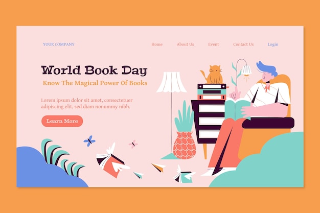 Modello di pagina di destinazione per la celebrazione della giornata mondiale del libro