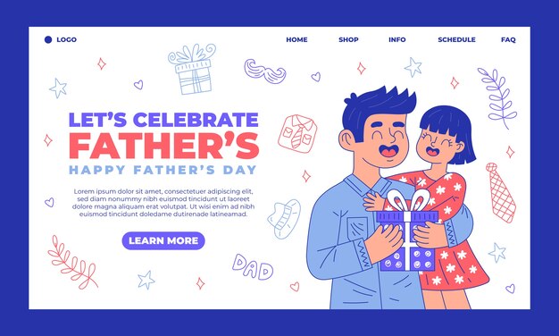 Modello di pagina di destinazione per la festa del papà disegnato a mano
