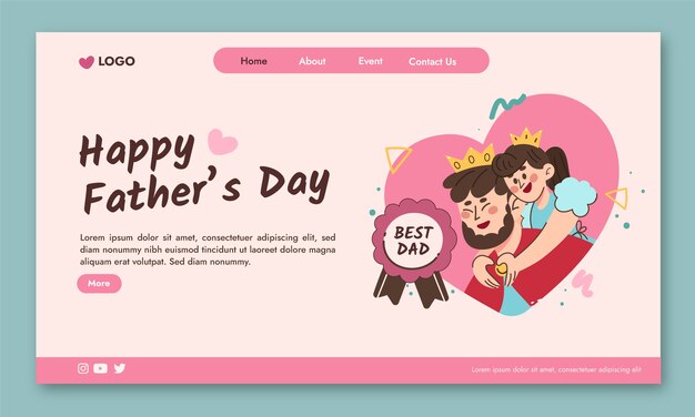 Modello di pagina di destinazione per la festa del papà piatto