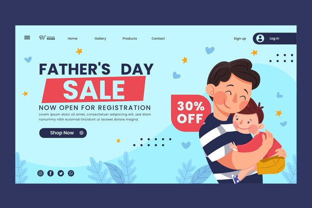 Modello di pagina di destinazione per la festa del papà piatto