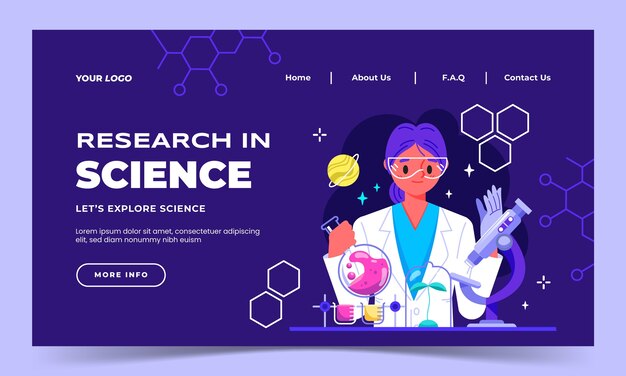 Modello di pagina di destinazione per la scienza e la ricerca