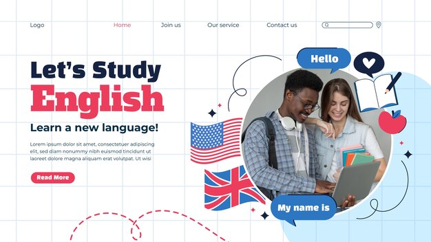 Modello di pagina di destinazione per le lezioni di inglese