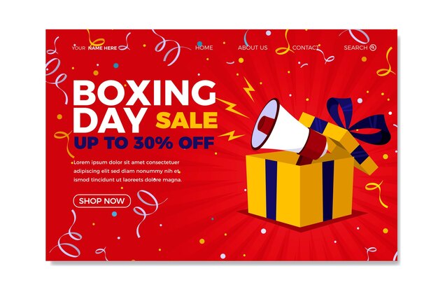 Modello di pagina di destinazione per le vendite di boxing day