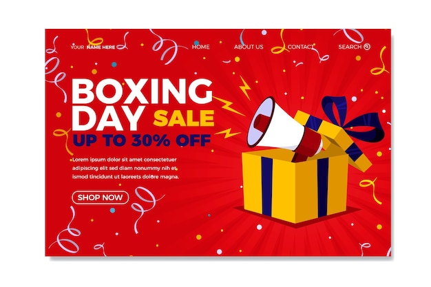 Modello di pagina di destinazione per le vendite di boxing day