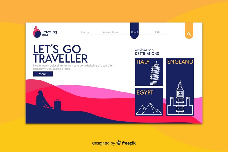 Vettore gratuito modello di pagina di destinazione per viaggi piatti