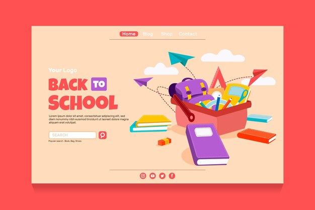 Modello di pagina di destinazione piatta per il ritorno a scuola