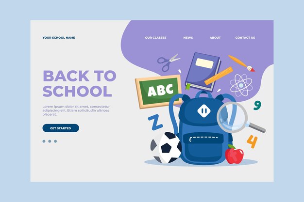 Modello di pagina di destinazione piatta per il ritorno a scuola