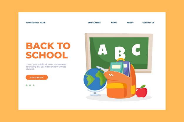 Modello di pagina di destinazione piatta per il ritorno a scuola