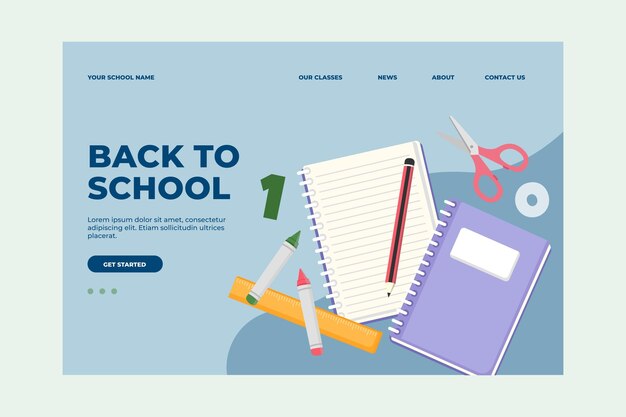 Modello di pagina di destinazione piatta per il ritorno a scuola