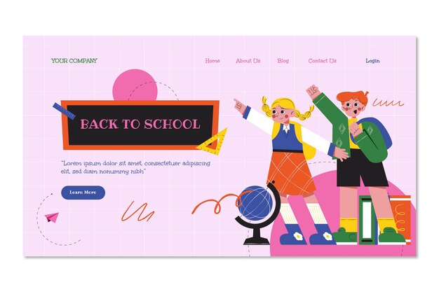 Modello di pagina di destinazione piatta per il ritorno a scuola