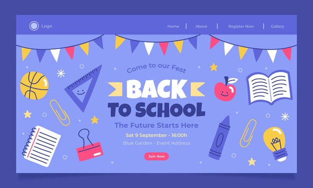 Modello di pagina di destinazione piatta per il ritorno a scuola