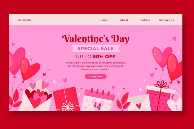 Modello di pagina di destinazione piatta per la celebrazione del giorno di San Valentino
