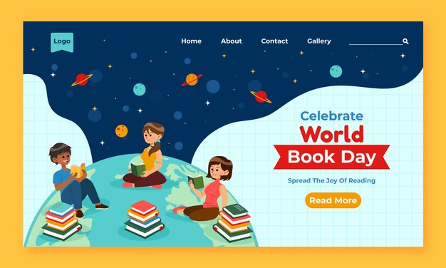 Modello di pagina di destinazione piatta per la celebrazione della giornata mondiale del libro