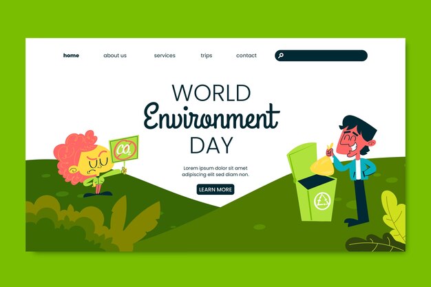 Modello di pagina di destinazione piatta per la celebrazione della giornata mondiale dell'ambiente