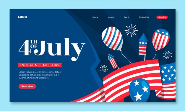 Modello di pagina di destinazione piatta per la celebrazione delle vacanze del 4 luglio americano