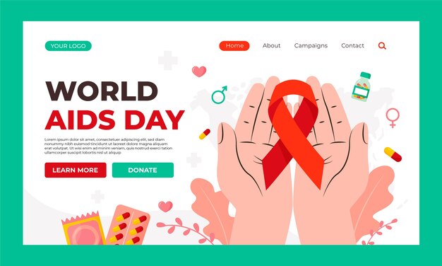 Modello di pagina di destinazione piatta per la consapevolezza della giornata mondiale contro l'AIDS