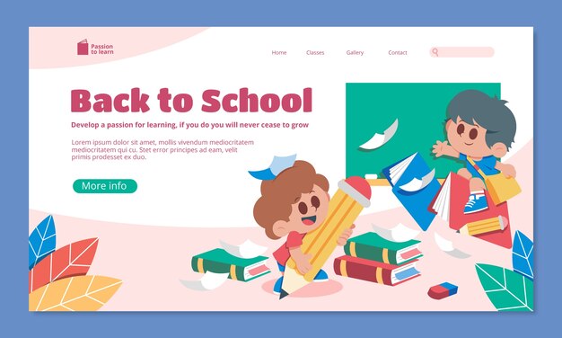 Modello di pagina di destinazione piatta per la stagione del ritorno a scuola