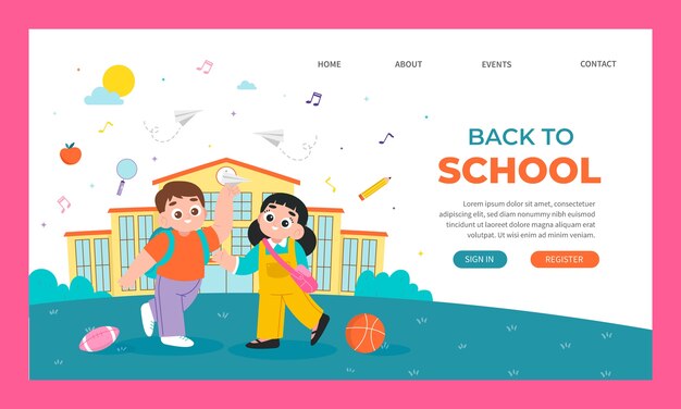 Modello di pagina di destinazione piatta per la stagione del ritorno a scuola