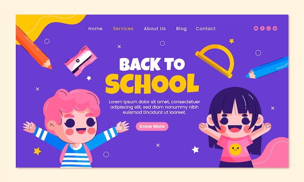 Modello di pagina di destinazione piatta per la stagione del ritorno a scuola