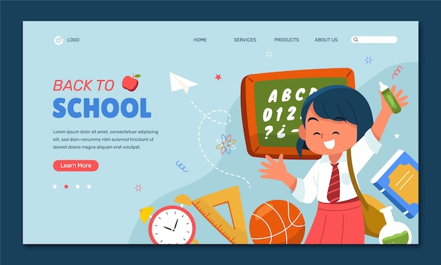 Modello di pagina di destinazione piatta per la stagione del ritorno a scuola