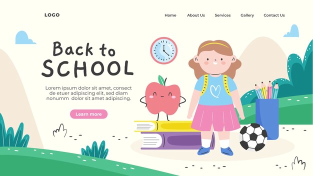 Modello di pagina di destinazione piatta per la stagione di ritorno a scuola