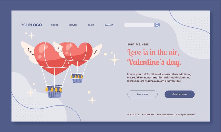 Vettore gratuito modello di pagina di destinazione piatta per san valentino