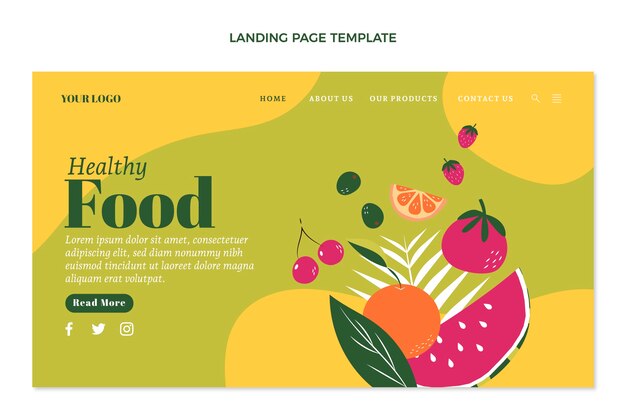 Modello di pagina di destinazione piatto cibo sano