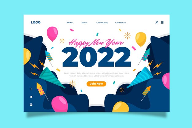 Modello di pagina di destinazione piatto del nuovo anno disegnato a mano