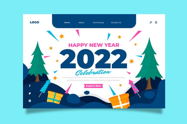 Modello di pagina di destinazione piatto del nuovo anno disegnato a mano
