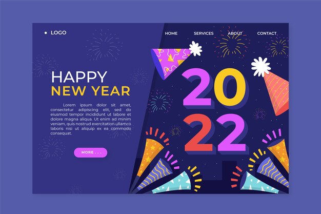 Modello di pagina di destinazione piatto del nuovo anno disegnato a mano