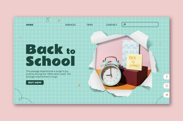 Modello di pagina di destinazione realistico per il ritorno a scuola
