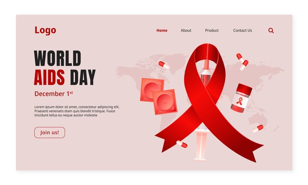Modello di pagina di destinazione sfumata per la consapevolezza della giornata mondiale contro l'AIDS