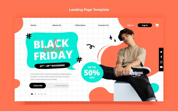 Modello di pagina di destinazione venerdì nero piatto disegnato a mano