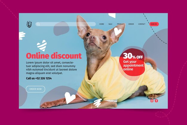 Modello di pagina di destinazione veterinaria per animali domestici