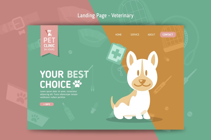 Vettore gratuito modello di pagina di destinazione veterinaria