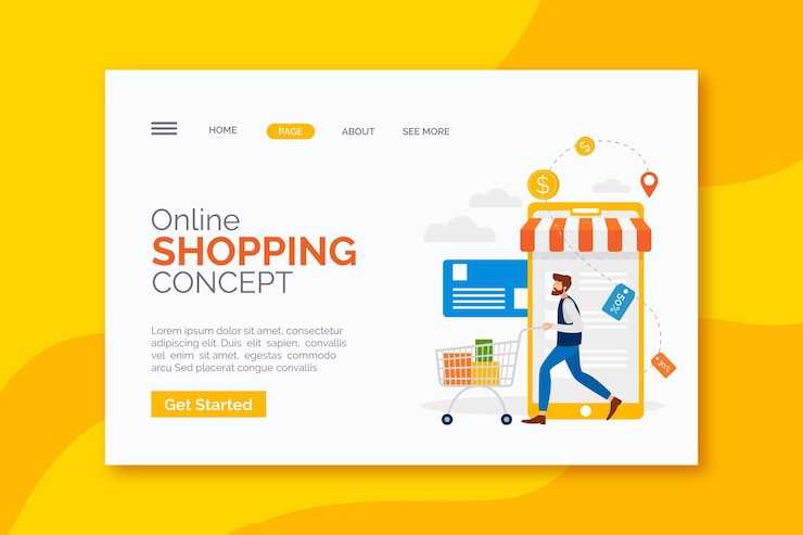Vettore gratuito modello di pagina web dello shopping online design piatto